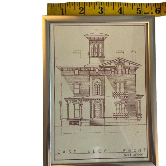 East Elevation Front Scale 1/8 Framed Architectural Vntg Print 5.5"X 7.5" - Picture 3 of 4